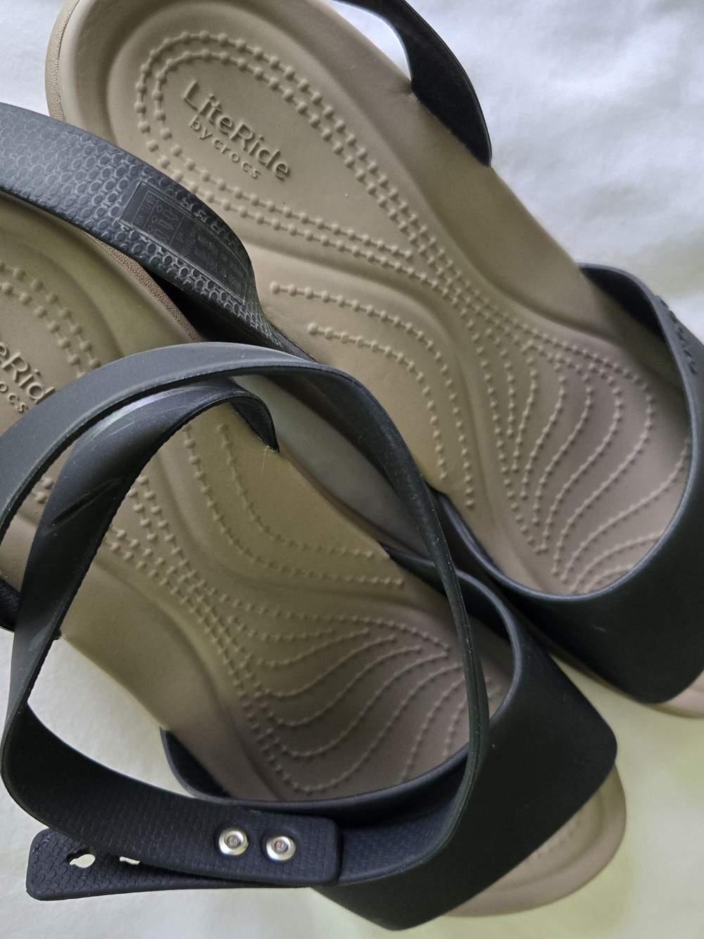 CROCS Brooklyn Ankle Strap Wedge, Black & Tan Wedge Sandals with Ankle Strap - Picture 10 of 16